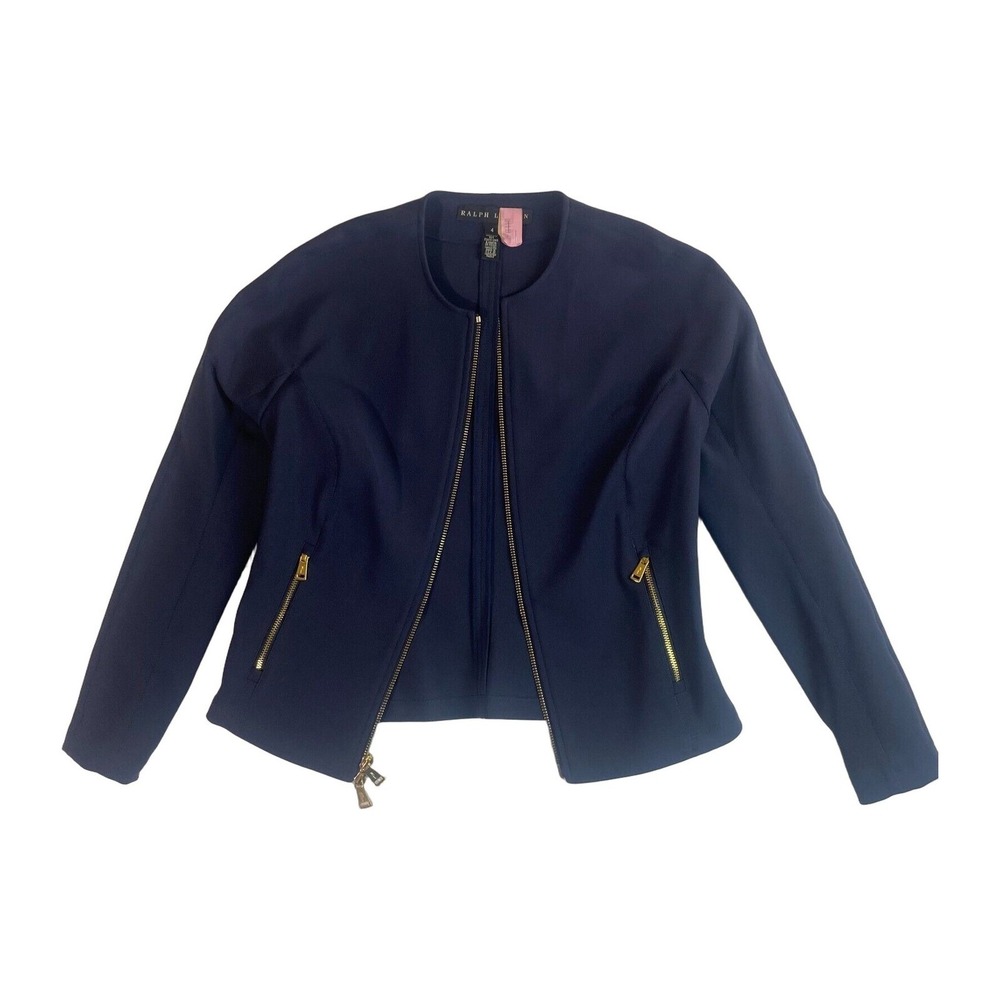 Ralph Lauren Black Label Women Size 4 Jacket Zip Crew Neck Long Sleeve Navy